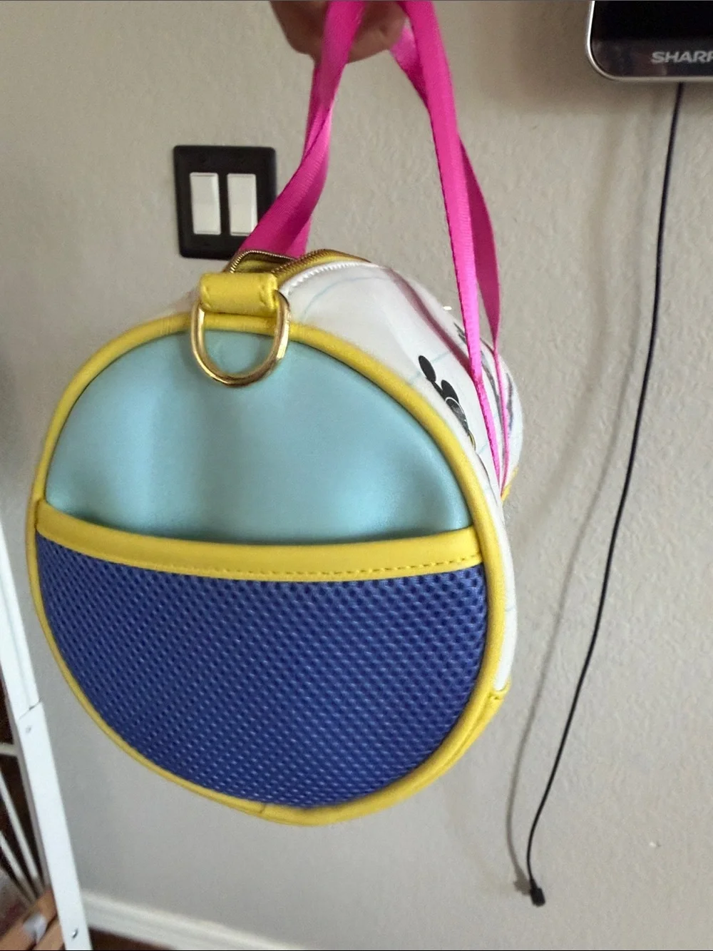 Loungefly White Kids Duffle with Hot Pink Handles and Yellow Trim